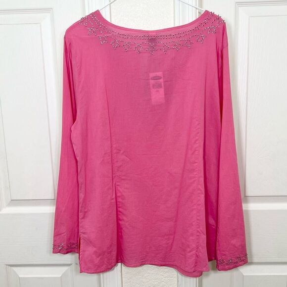 Old Navy Pink Long Sleeve Cotton Mini Sequins Scoop Tie Neck Tunic Top NWT 1X - Picture 2 of 13